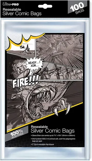 Ultra Pro Resealable Silver Size Comic Bags (100 Acid Free Bags)
