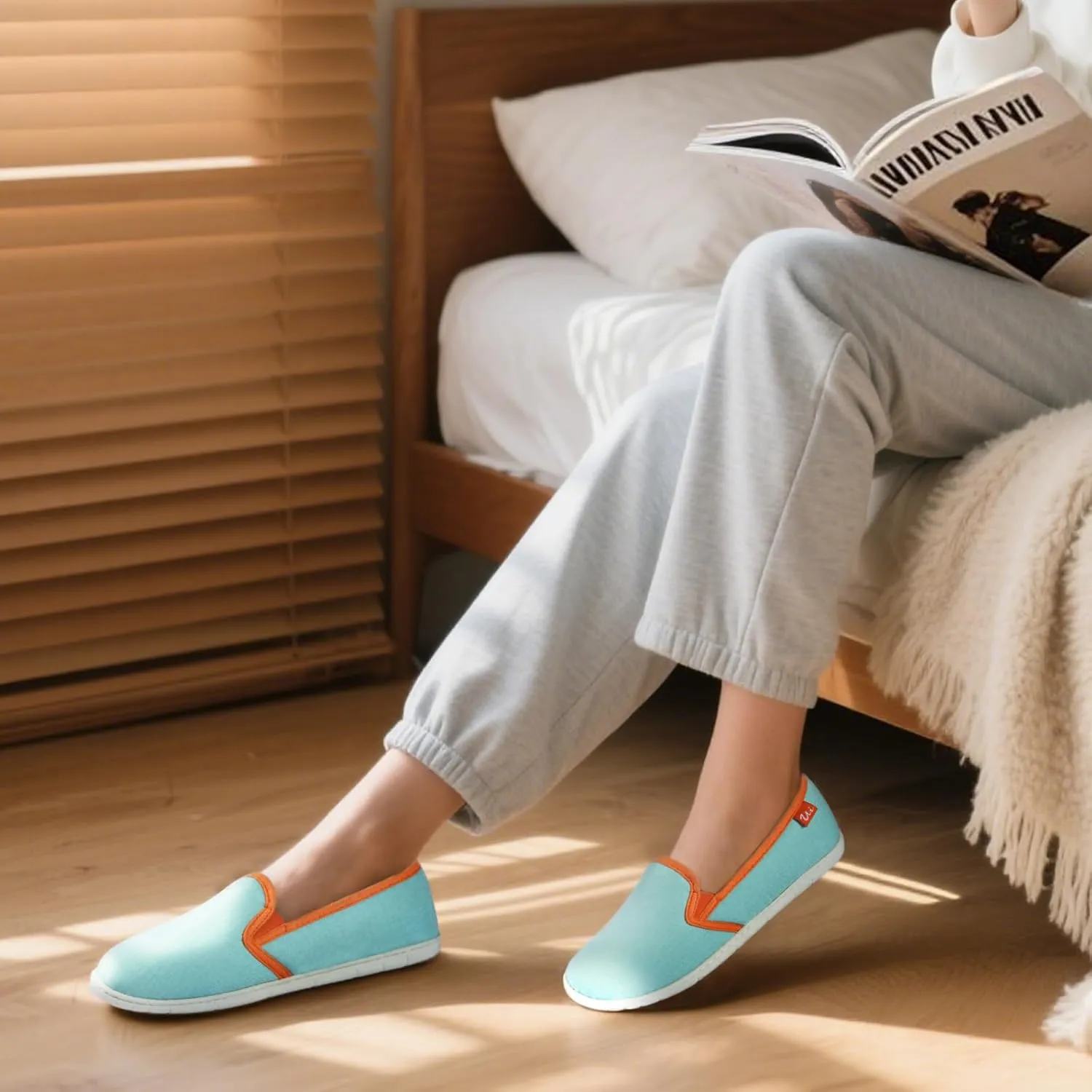 ULTRAIDEAS Women's Memory Foam Closed - Back Slippers, Cotton Slip - On House Shoes with Orange Trim for Home & Casual