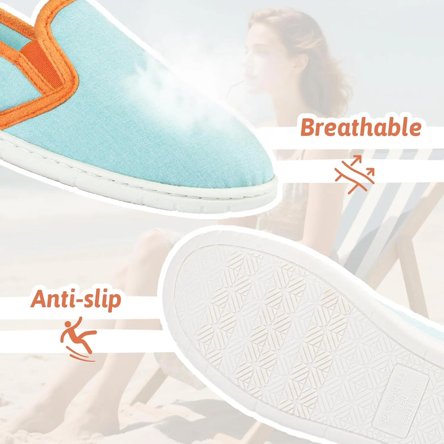 ULTRAIDEAS Women's Memory Foam Closed - Back Slippers, Cotton Slip - On House Shoes with Orange Trim for Home & Casual