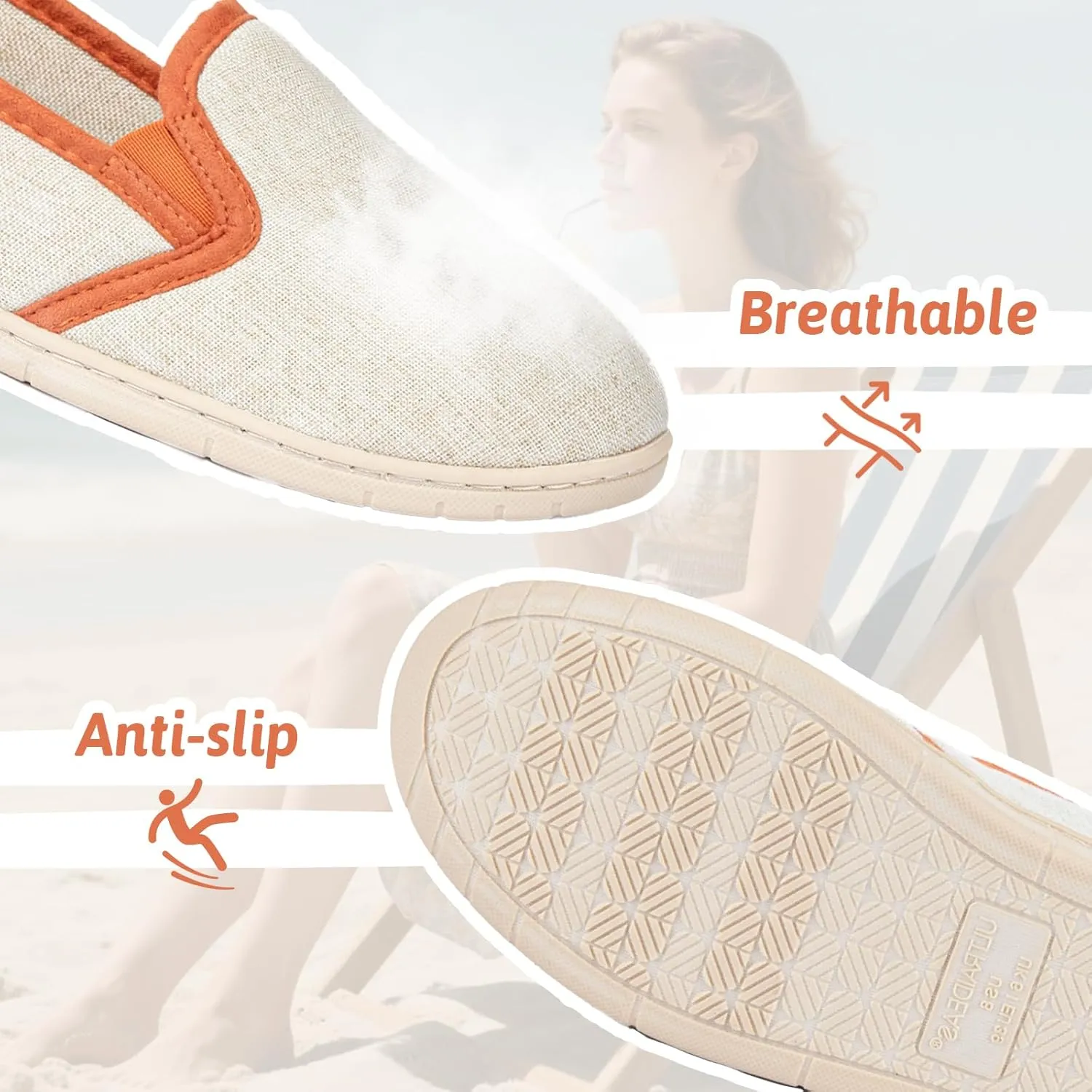 ULTRAIDEAS Women's Memory Foam Closed - Back Slippers, Cotton Slip - On House Shoes with Orange Trim for Home & Casual