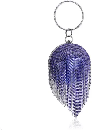 UMREN Women Round Ball Crystal Evening Clutch Purse Tassel Wedding Party Hand Bags