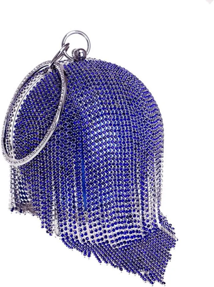 UMREN Women Round Ball Crystal Evening Clutch Purse Tassel Wedding Party Hand Bags