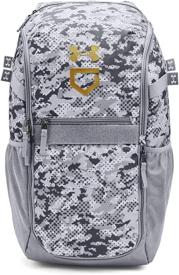 Under Armour Unisex-Adult Utility Baseball Backpack Print, (036) Steel / / Metallic Gold, One Size Fits All
