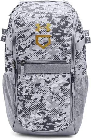 Under Armour Unisex-Adult Utility Baseball Backpack Print, (036) Steel / / Metallic Gold, One Size Fits All