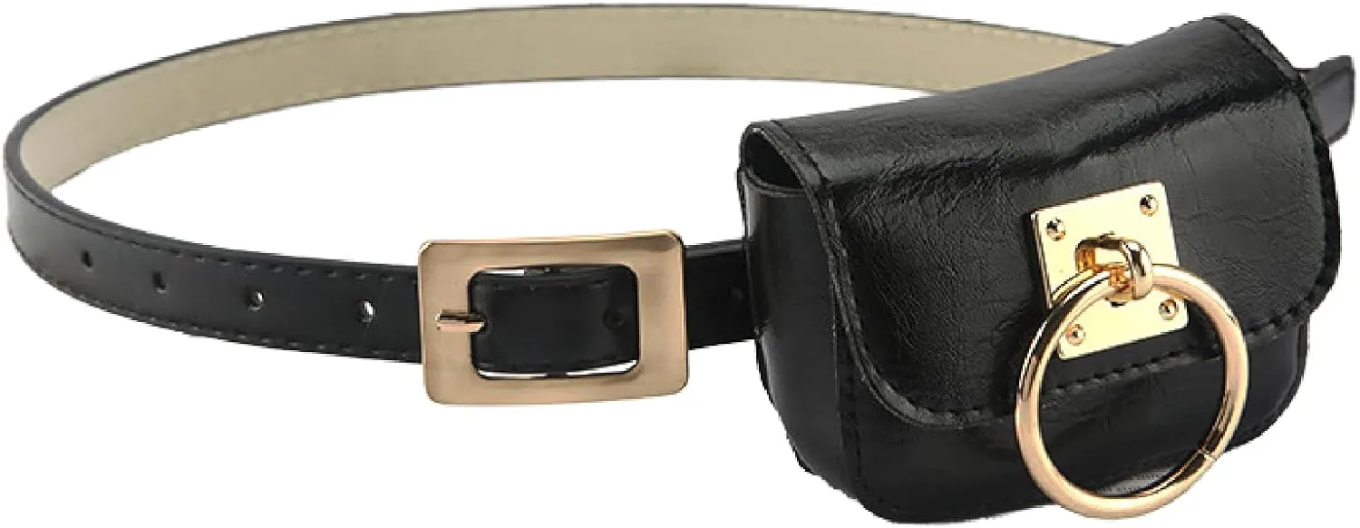 Unisex Metallic PU Leather Waist belt with Detachable Card Bag Wallet Mini Purse Men Women Waist Bag