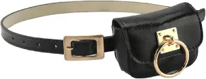 Unisex Metallic PU Leather Waist belt with Detachable Card Bag Wallet Mini Purse Men Women Waist Bag