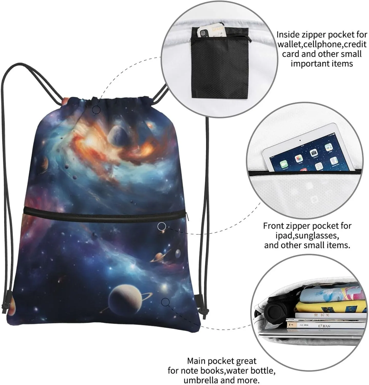 Universe Space Galaxy Drawstring Backpack String Cinch Bag For Fitness Workout, Daily Commute, Travel