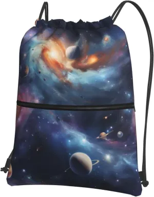 Universe Space Galaxy Drawstring Backpack String Cinch Bag For Fitness Workout, Daily Commute, Travel