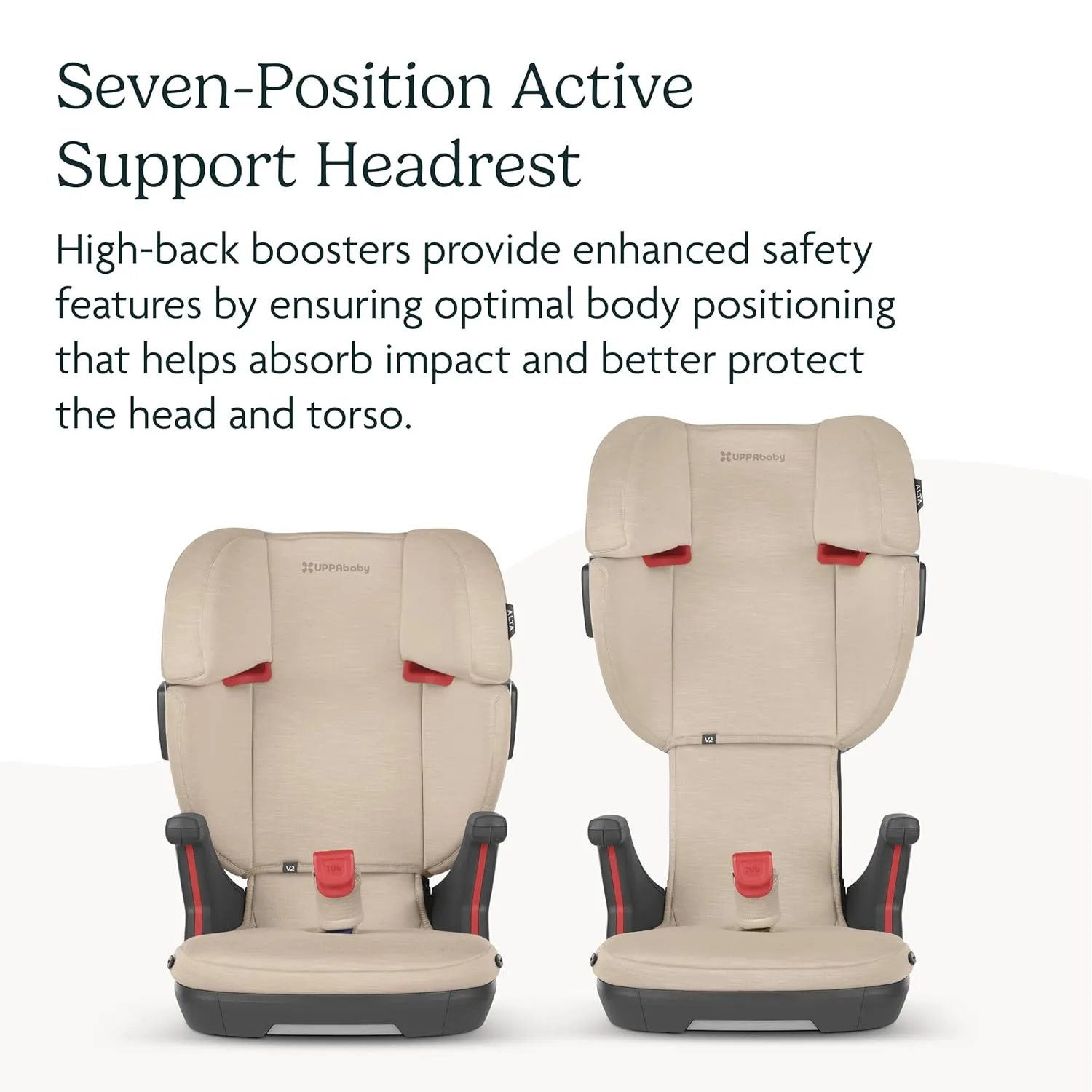 UPPAbaby Alta V2 High Back Booster Seat/Seven-Position, Active Support Headrest for Growing Children/SecureFit Integrated Belt Guide   Positioner/Cup Holder Included/Jake (Black Mélange)