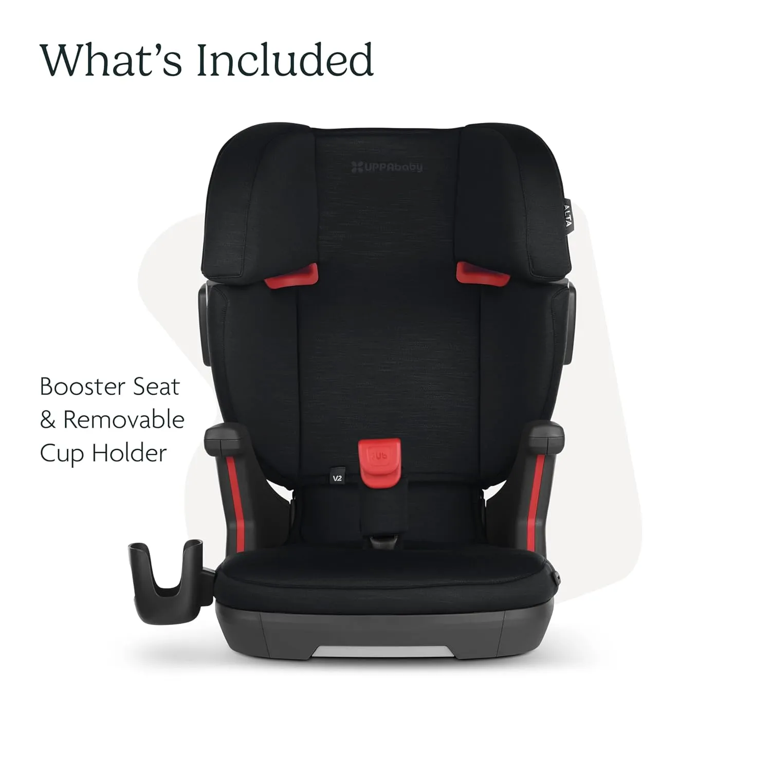 UPPAbaby Alta V2 High Back Booster Seat/Seven-Position, Active Support Headrest for Growing Children/SecureFit Integrated Belt Guide   Positioner/Cup Holder Included/Jake (Black Mélange)
