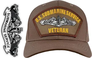 U.S. Submarine Service Veteran Hat Khaki   Free Sticker