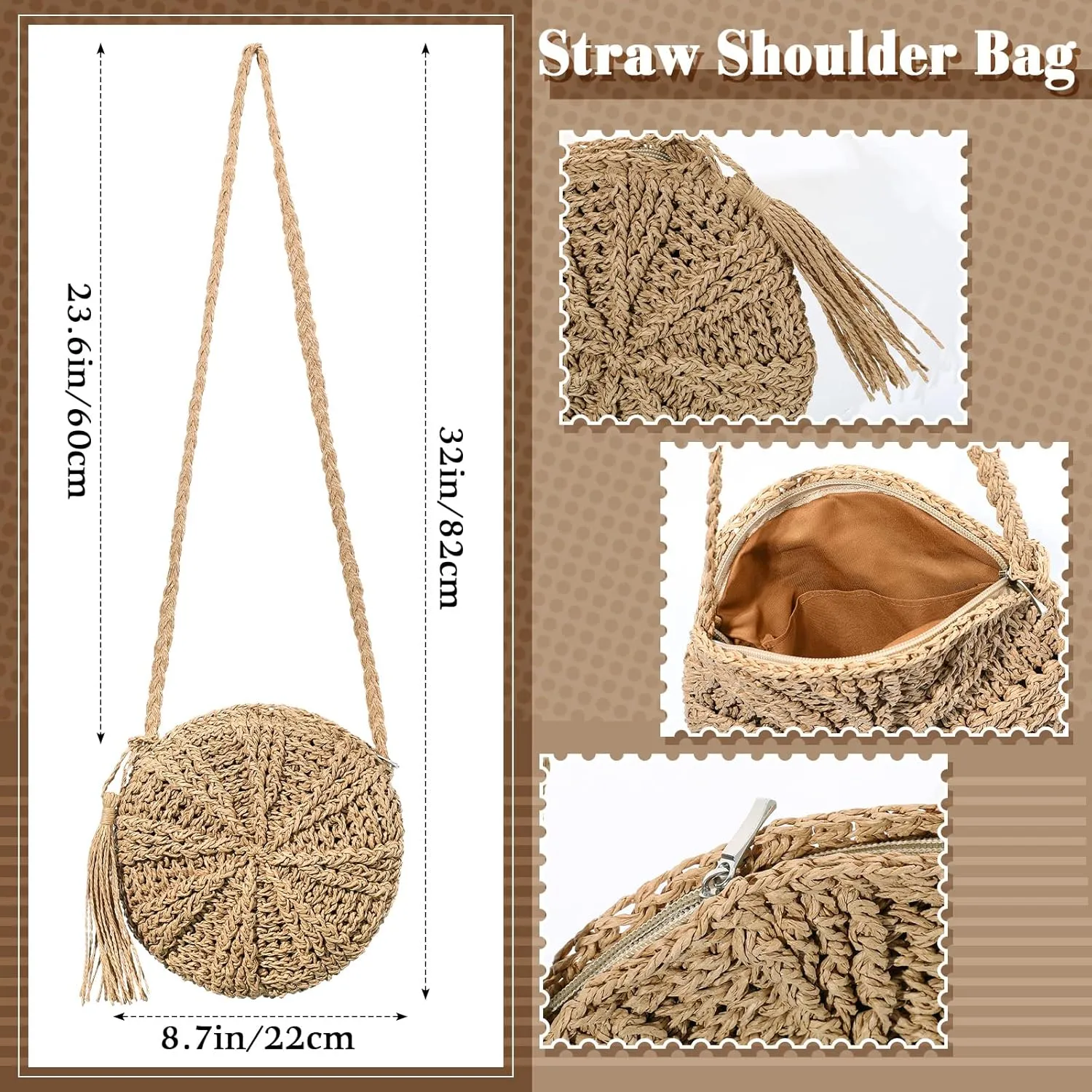 Vacation Purse Set Boho Straw Shoulder Bag Women Crossbody Beach Purse with 4 Rattan Tropical Earrings Leopard Bracelet