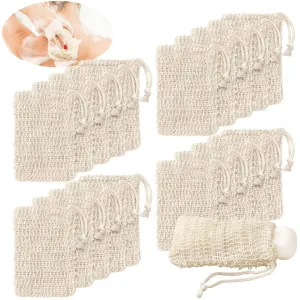 Varku 100 PCS Sisal Soap Saver Bag, Natural Cotton-Linen Exfoliating Soap Pouch for Foaming and Drying, Soap Bars Shower Soap Bag with Drawstring, Zero Waste Plastic-free Soap Holder
