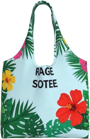 Vegetation Leaves with Hibiscus Flowers Print Ladies' Single Shoulder Canvas Handbag,Sturdy Cotton Handbag With Patterned Shoulder Bag