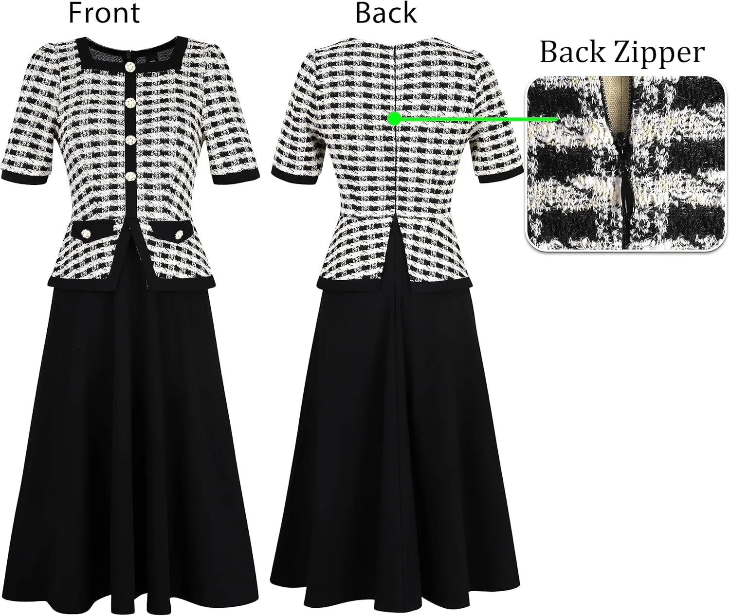 VFSHOW Womens Square Neck Peplum Slim Work Office Business Party A-Line Midi Dress