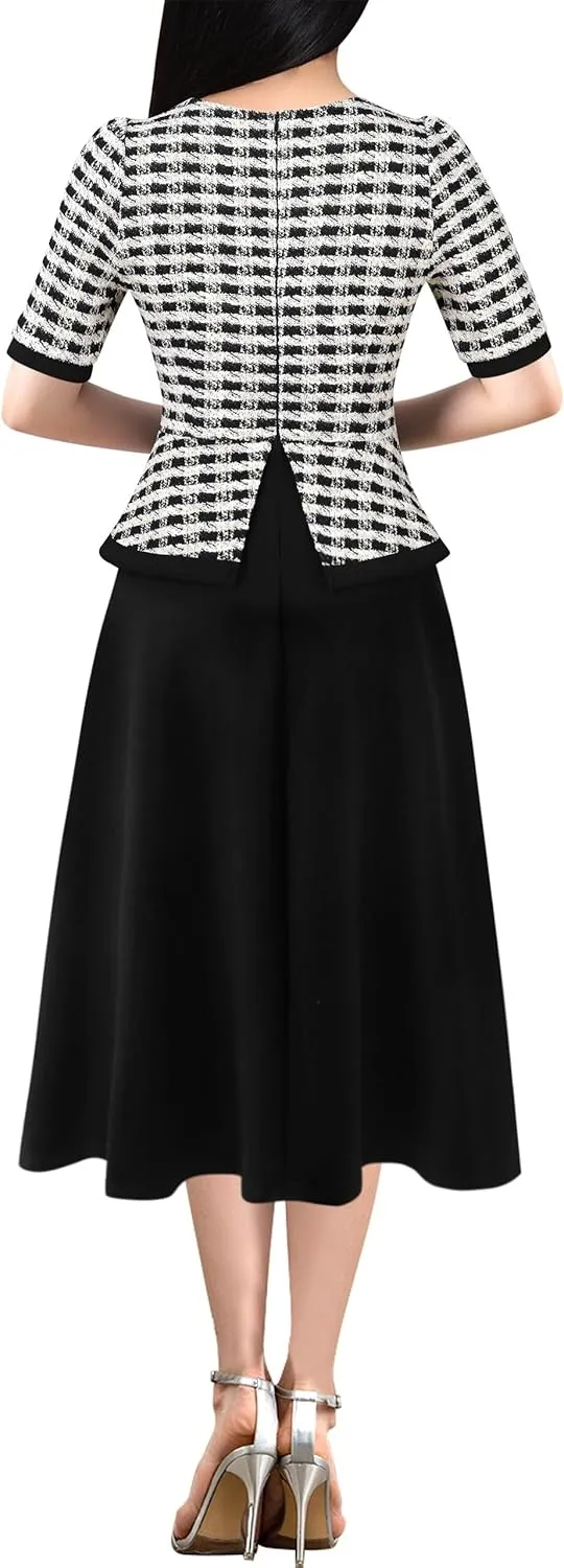 VFSHOW Womens Square Neck Peplum Slim Work Office Business Party A-Line Midi Dress