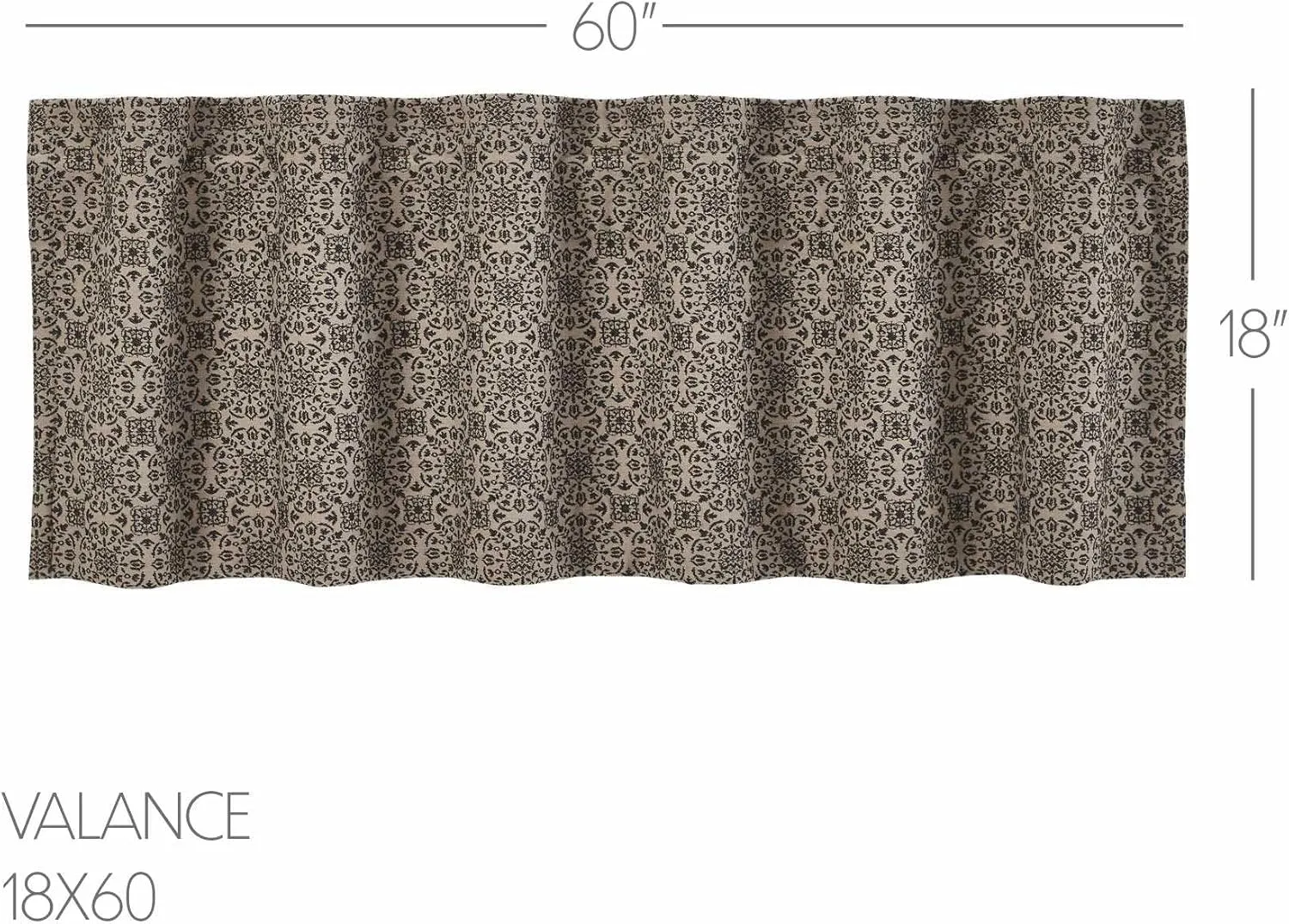 VHC Brands Custom House Black & Tan Jacquard Valance 18x60, Window Treatment, Bedroom, Living Room, Dining Room, and Kitchen Decor, Cotton, Custom House Collection, 18x60, Natural