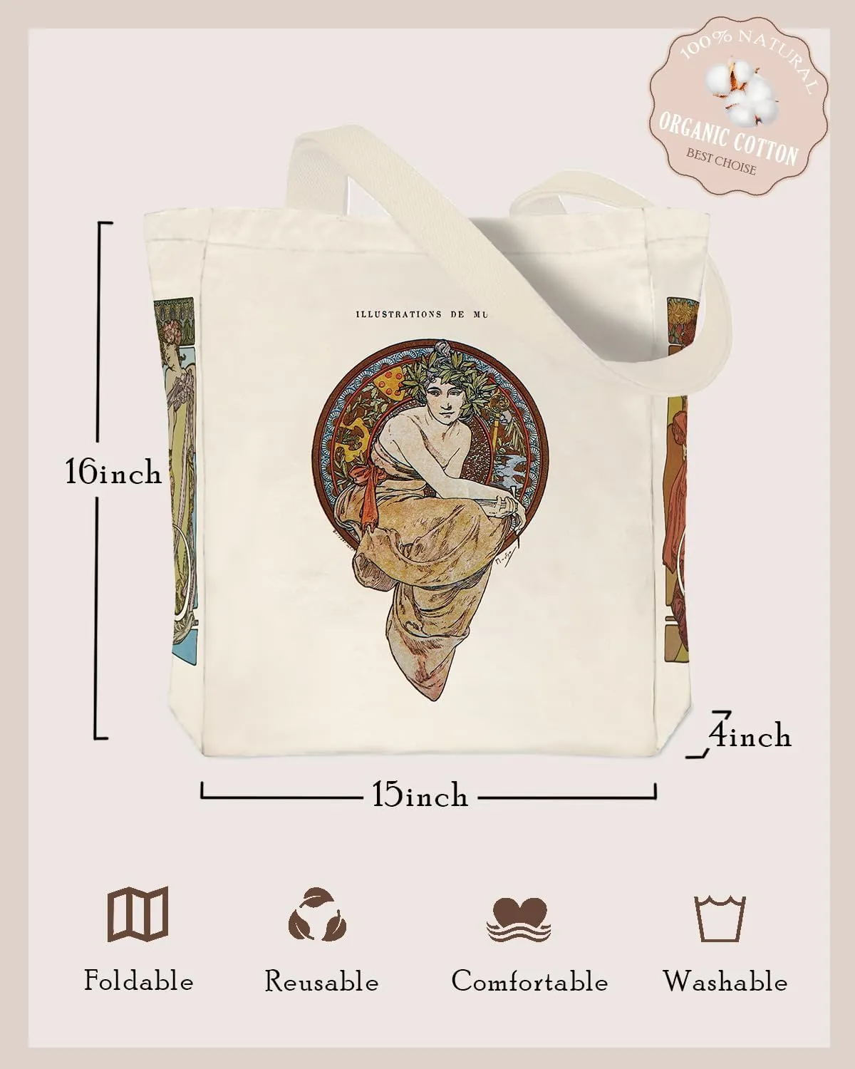 Vintage Aesthetic Canvas Tote Bag Reusable Personalized Shoulder Shopping Bag,