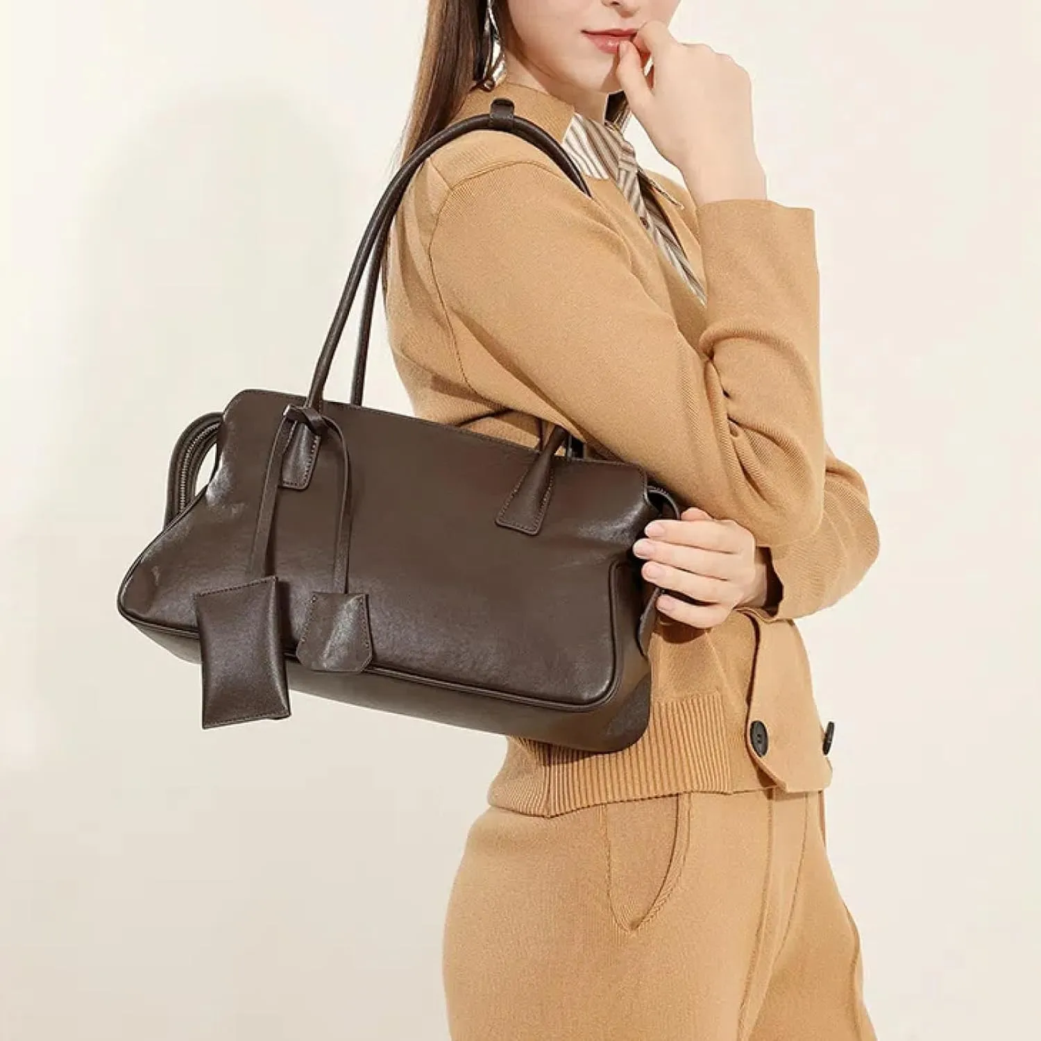 Vintage Cowhide Shoulder Bag for Women - Elegant Handbag and Purse