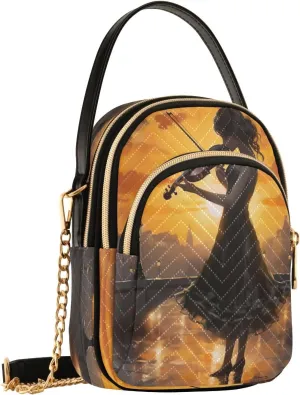 Violin Lady Crossbody Bags for Women Shouler Handbags Travel Sling Bag Fanny Pack Phone Purse with Strap