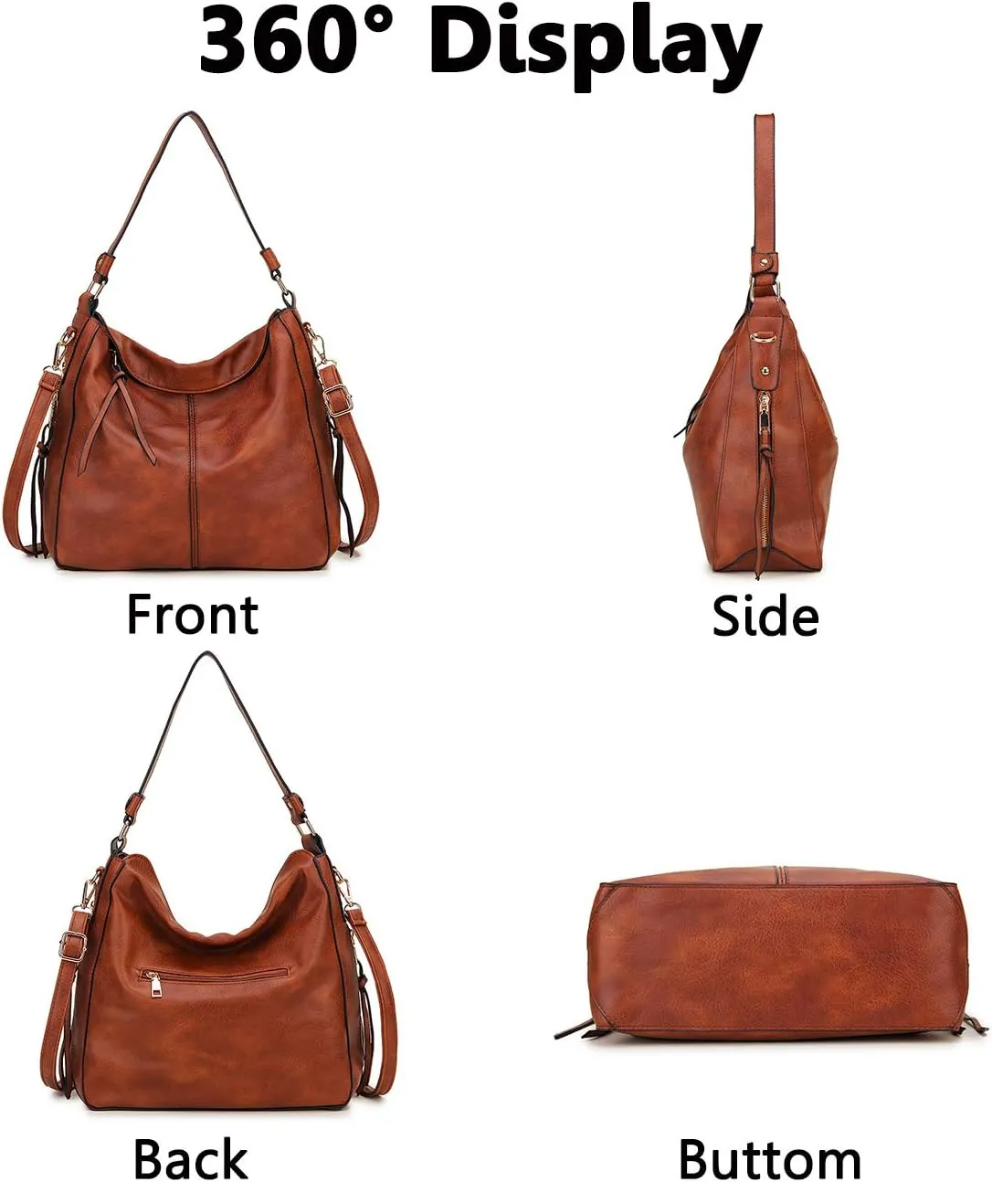 VX VONXURY Hobo Bags for Women, Faux Leather Tote Purse Ladies Handbag Medium Shoulder Bags with Side Pockets for Work Travel