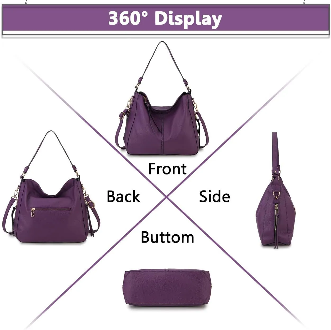 VX VONXURY Hobo Bags for Women, Faux Leather Tote Purse Ladies Handbag Medium Shoulder Bags with Side Pockets for Work Travel