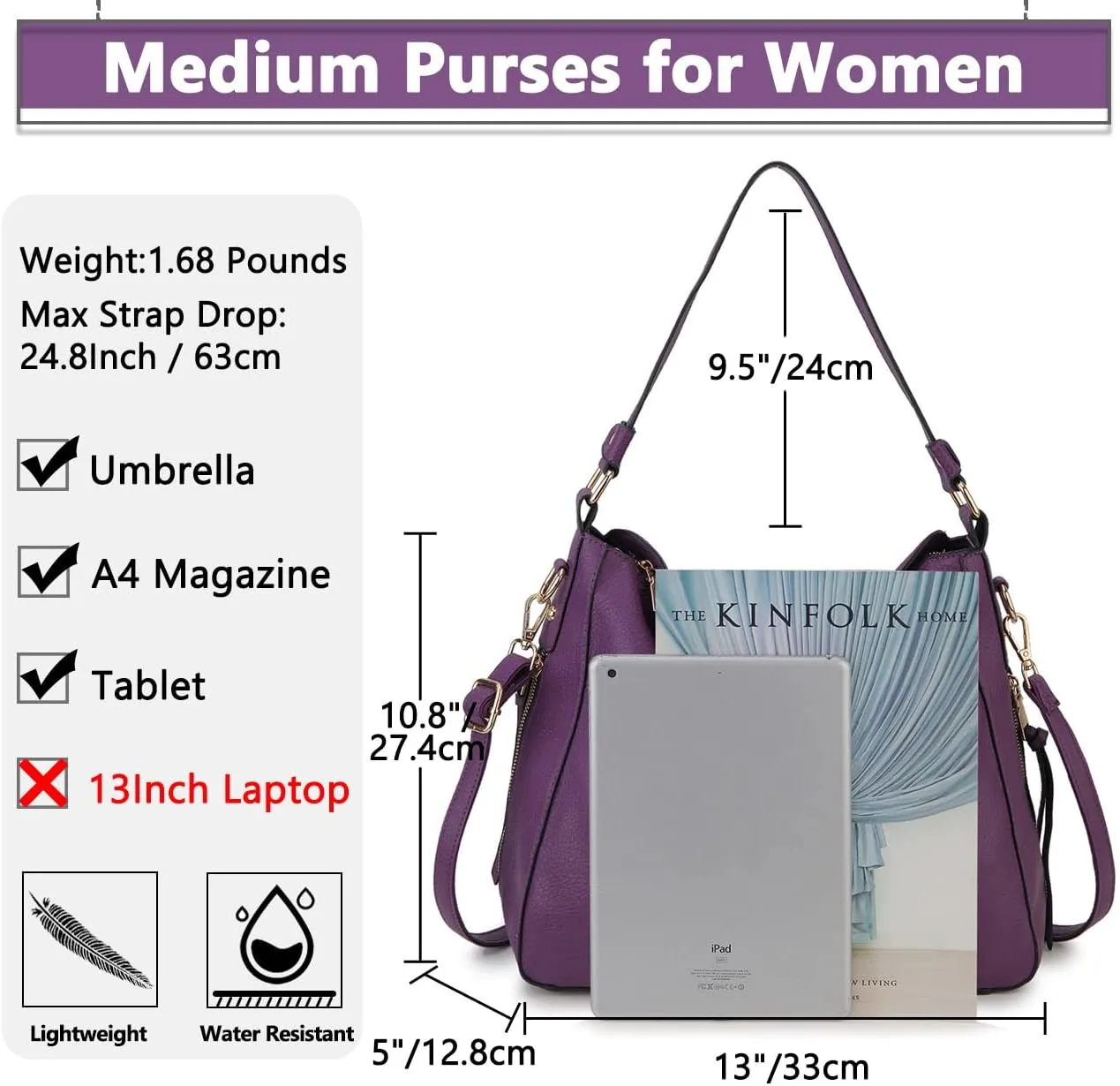 VX VONXURY Hobo Bags for Women, Faux Leather Tote Purse Ladies Handbag Medium Shoulder Bags with Side Pockets for Work Travel