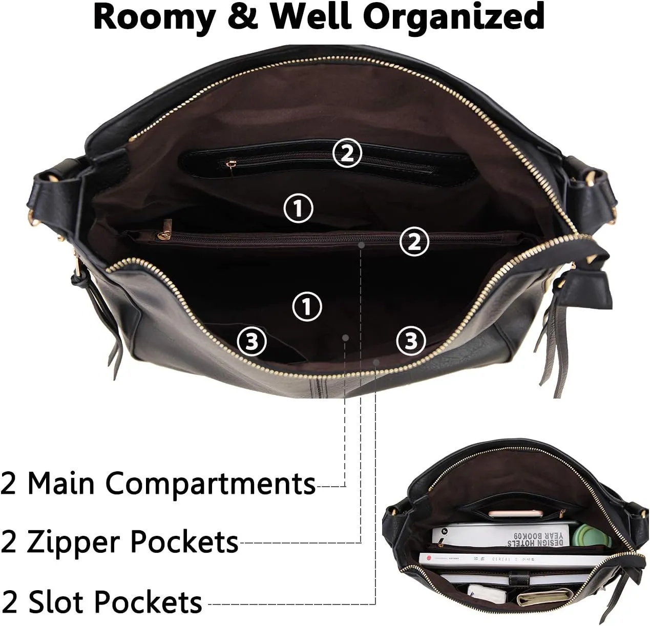 VX VONXURY Hobo Bags for Women, Faux Leather Tote Purse Ladies Handbag Medium Shoulder Bags with Side Pockets for Work Travel