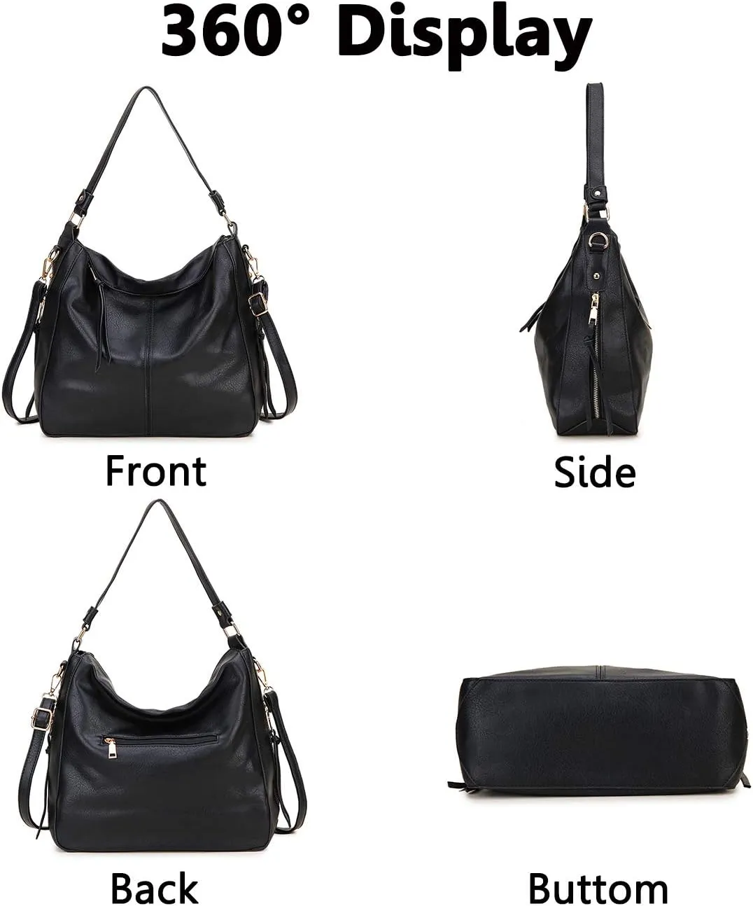 VX VONXURY Hobo Bags for Women, Faux Leather Tote Purse Ladies Handbag Medium Shoulder Bags with Side Pockets for Work Travel