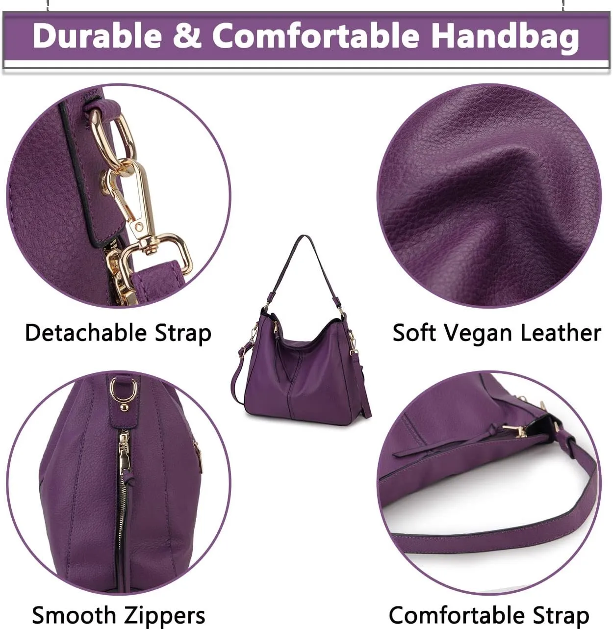 VX VONXURY Hobo Bags for Women, Faux Leather Tote Purse Ladies Handbag Medium Shoulder Bags with Side Pockets for Work Travel