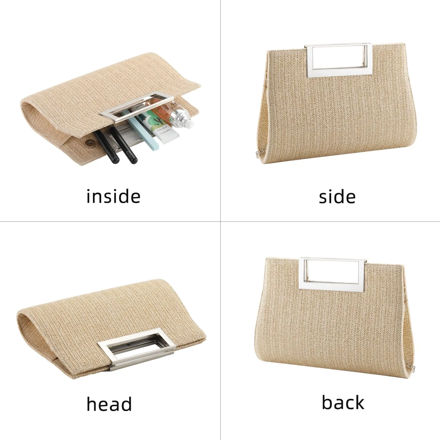 WALLYN'S Clutch Purse for Women PU Leather/Straw Evening Party Metal Grip Cut it out Handbag with Shoulder Chain Strap