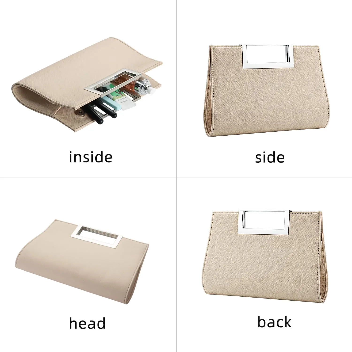WALLYN'S Clutch Purse for Women PU Leather/Straw Evening Party Metal Grip Cut it out Handbag with Shoulder Chain Strap