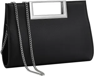 WALLYN'S Clutch Purse for Women PU Leather/Straw Evening Party Metal Grip Cut it out Handbag with Shoulder Chain Strap