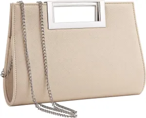 WALLYN'S Clutch Purse for Women PU Leather/Straw Evening Party Metal Grip Cut it out Handbag with Shoulder Chain Strap