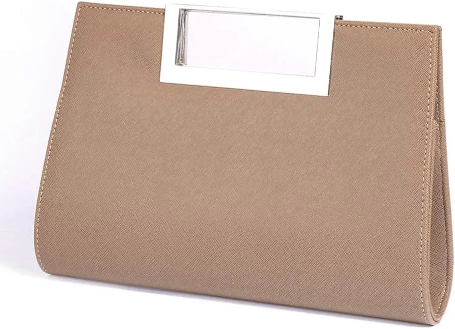 WALLYN'S Clutch Purse for Women PU Leather/Straw Evening Party Metal Grip Cut it out Handbag with Shoulder Chain Strap