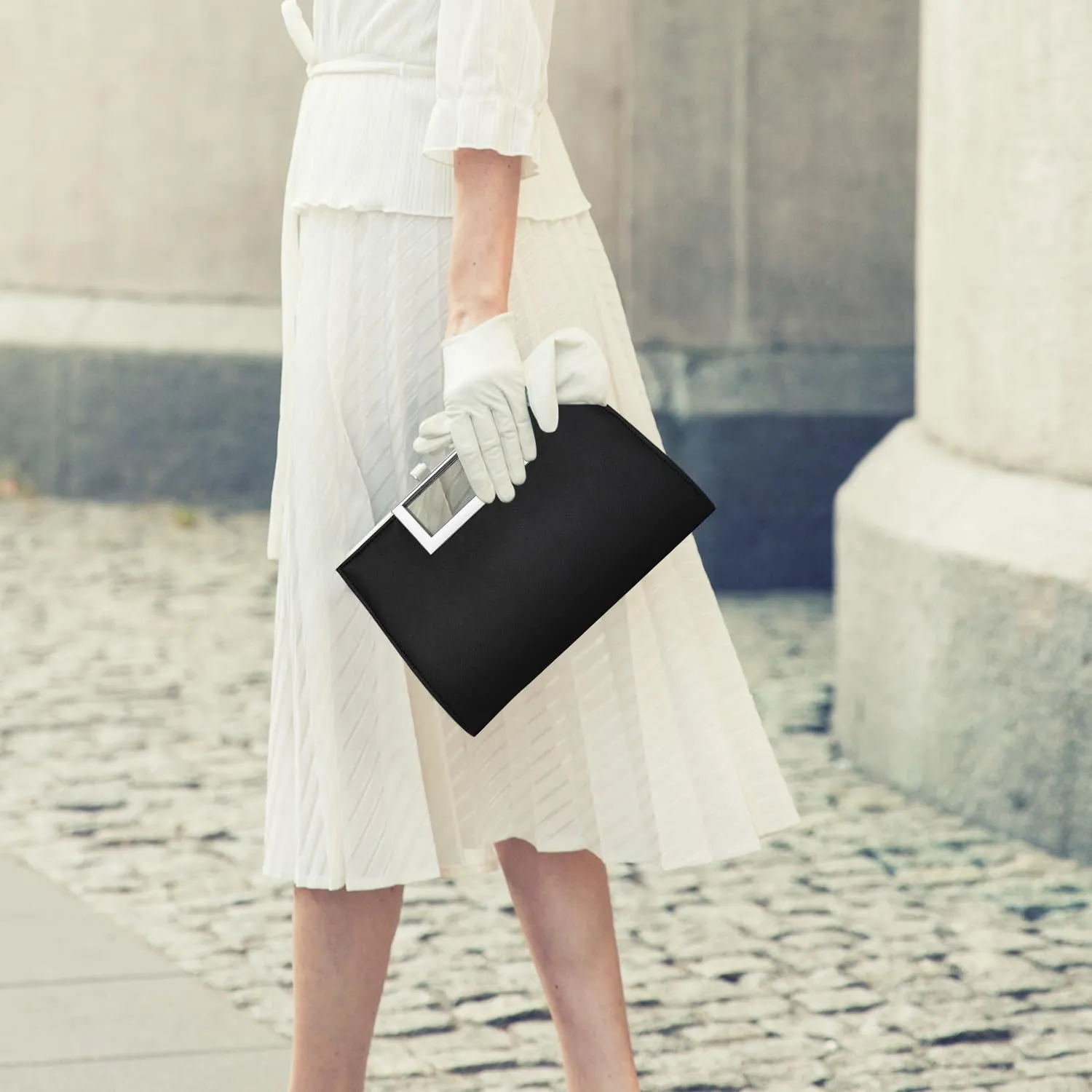 WALLYN'S Clutch Purse for Women PU Leather/Straw Evening Party Metal Grip Cut it out Handbag with Shoulder Chain Strap