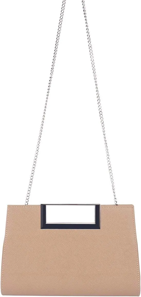 WALLYN'S Clutch Purse for Women PU Leather/Straw Evening Party Metal Grip Cut it out Handbag with Shoulder Chain Strap