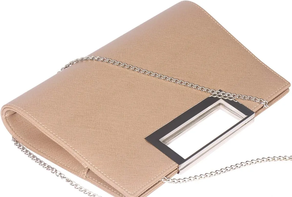 WALLYN'S Clutch Purse for Women PU Leather/Straw Evening Party Metal Grip Cut it out Handbag with Shoulder Chain Strap