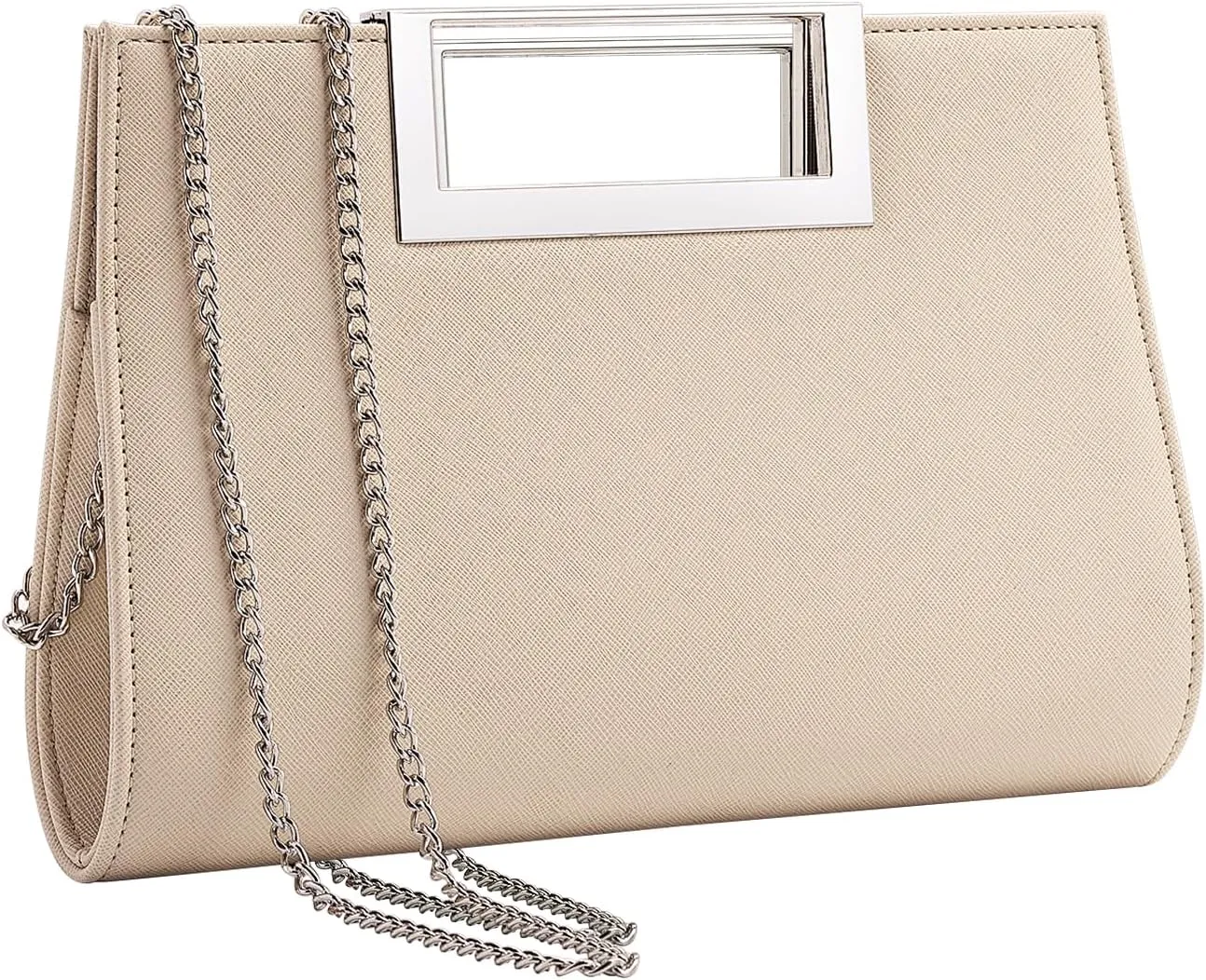 WALLYN'S Clutch Purse for Women PU Leather/Straw Evening Party Metal Grip Cut it out Handbag with Shoulder Chain Strap