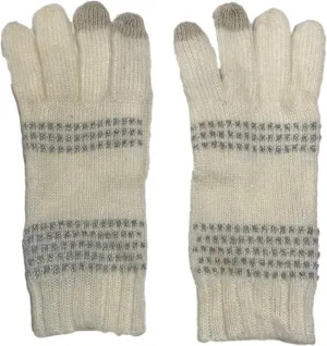 Wang Womens Off White Ivory & Silver Sparkle Stripe Knit Text Gloves