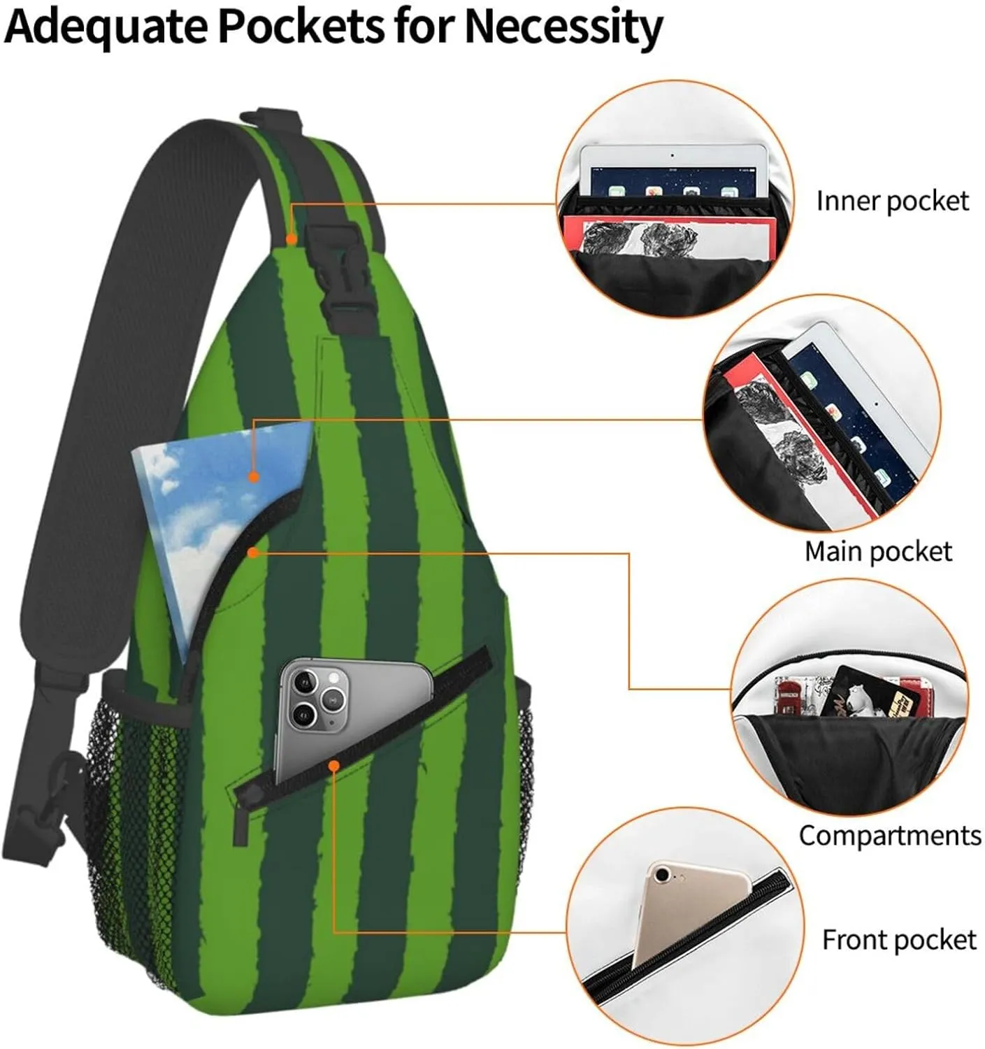 Watermelon Watermelon Skin Crossbody Bag Adjustable Sling Bag Casual Chest Bags Travel Shoulder Backpack