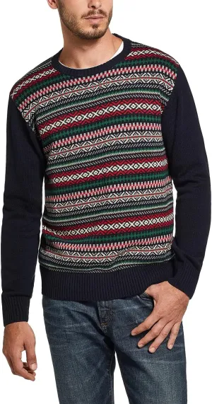 Weatherproof Vintage Mens Fair Isle Ribbed Trim Crewneck Sweater Navy XL