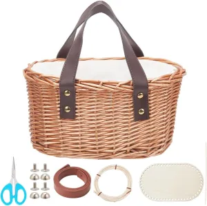 WEBEEDY DIY Rattan Bag Kit Woven Straw Handbag Making Kit Summer Beach Tote Leather Handle Boho Style Basket Clutch Purse Adult Craft Kit Handmade Gift for WomenBeach Travel Daily Use