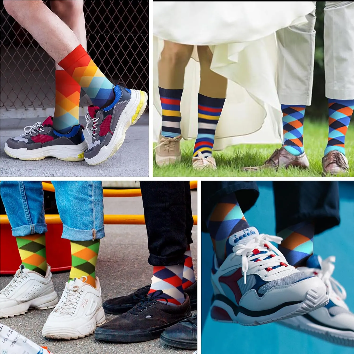 WeciBor Men's Dress Funny Crazy Colorful Novelty Combed Cotton Crew Socks 12 Pack - Size 7-10/10-13/13-15