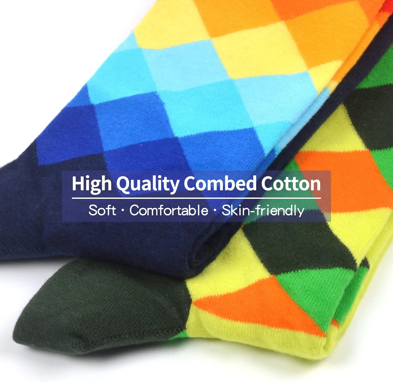 WeciBor Men's Dress Funny Crazy Colorful Novelty Combed Cotton Crew Socks 12 Pack - Size 7-10/10-13/13-15