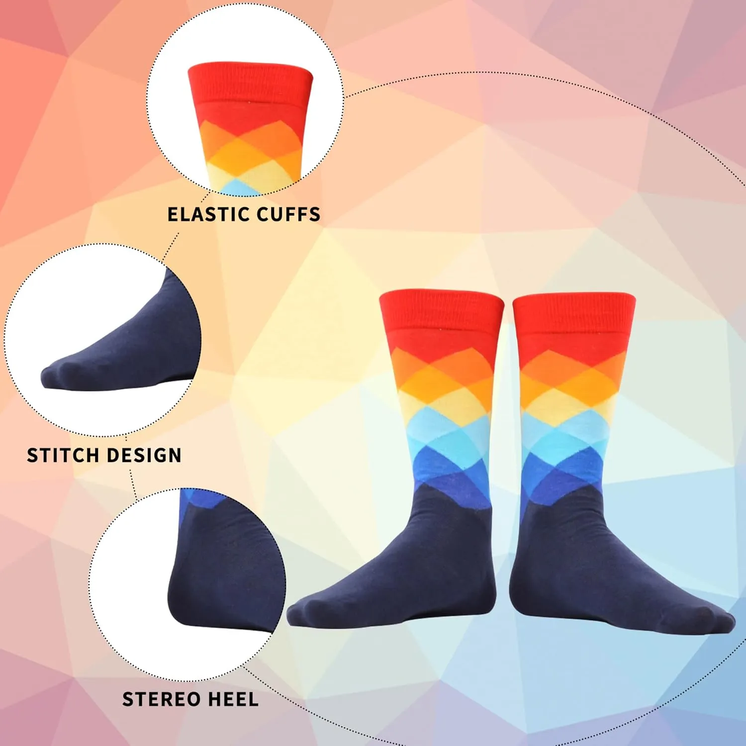WeciBor Men's Dress Funny Crazy Colorful Novelty Combed Cotton Crew Socks 12 Pack - Size 7-10/10-13/13-15