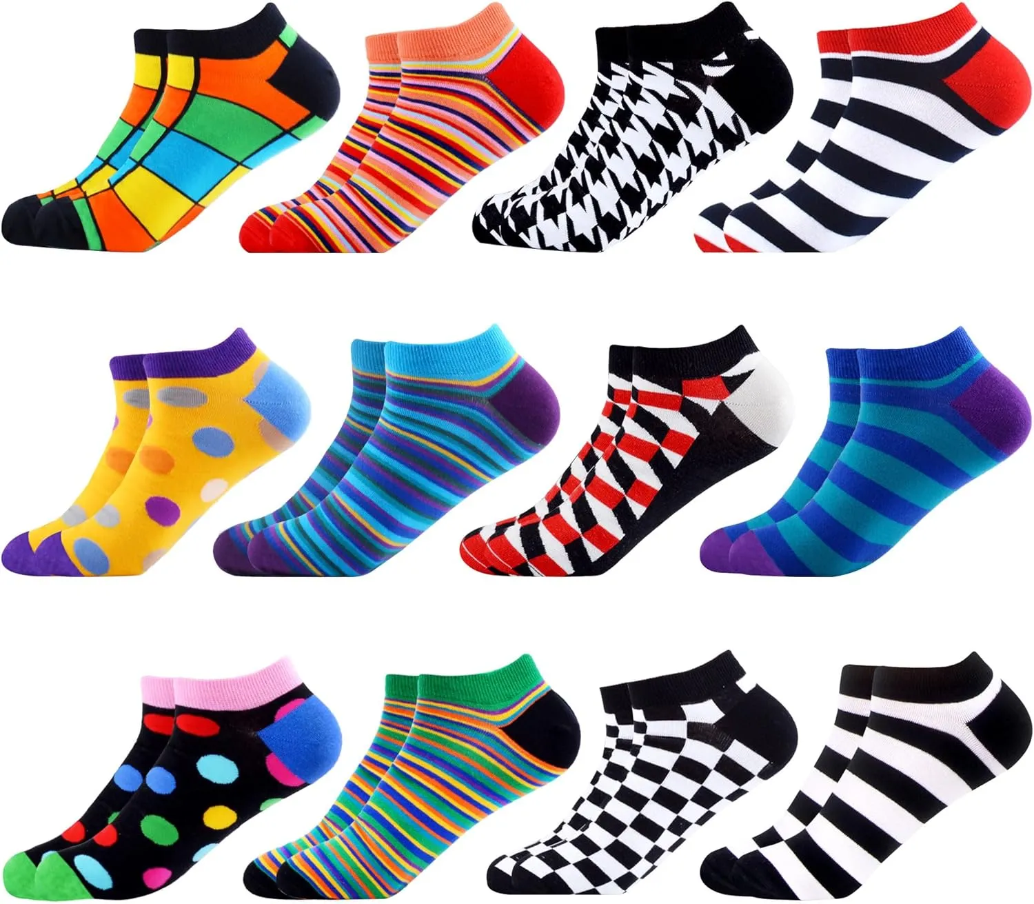 WeciBor Men's Funny Novelty Colorful Ankle Socks Cool Casual Cotton Low Cut Socks 12 Pack