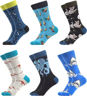 WeciBor Men's Funny Novelty Colorful Patterned Cotton Casual Crew Socks 6 Pack