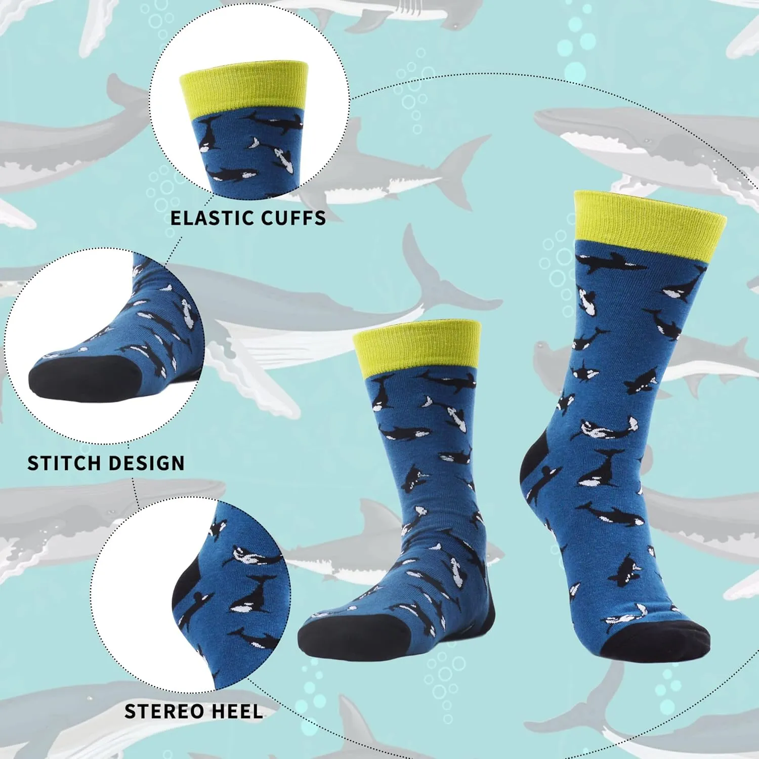 WeciBor Men's Funny Novelty Colorful Patterned Cotton Casual Crew Socks 6 Pack
