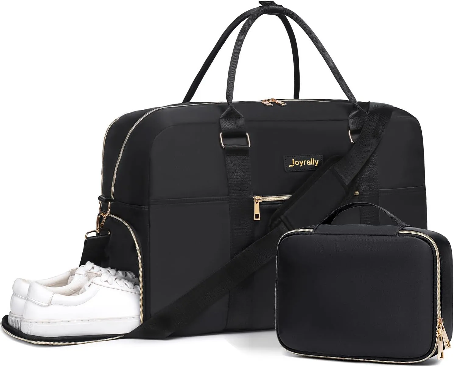 Weekender Bags for Women & Men, Travel Duffel Pack with Shoe Compartment, 33L Carry On Overnight Bag, Waterproof Labor Bag - Black